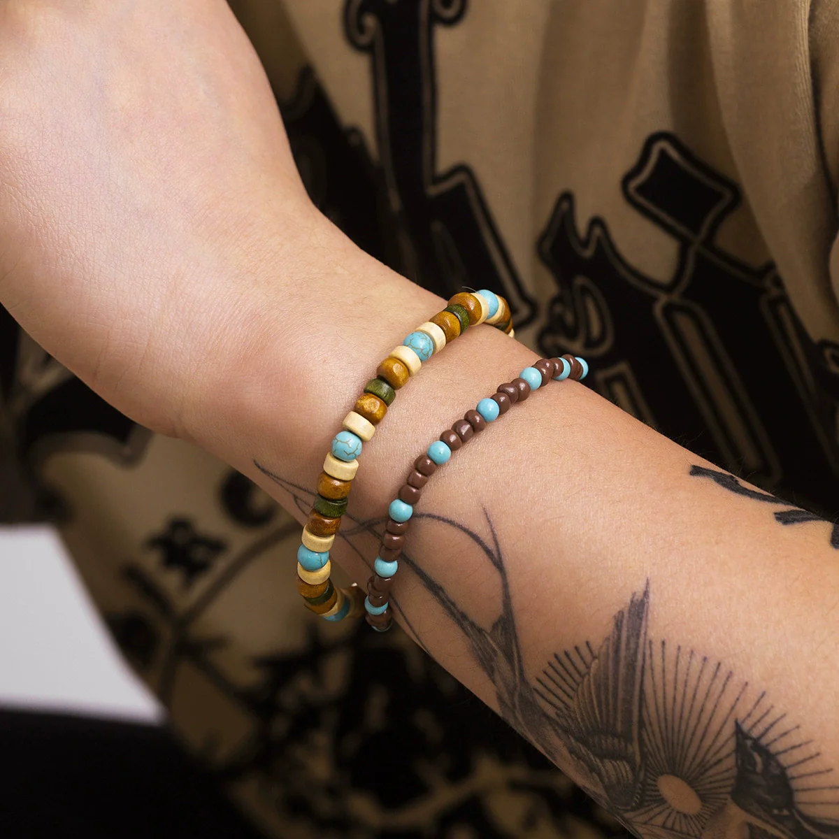 Men's Geometric Wooden Bead Handmade Bracelet