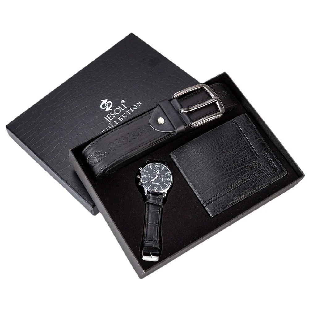Men's Gift Set With Alloy Watch Pu Belt And Wallet Leisure Style Round Dial Pin Buckle Stainless Steel Clasp - Image 4
