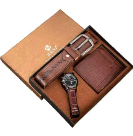Men's Gift Set With Alloy Watch Pu Belt And Wallet Leisure Style Round Dial Pin Buckle Stainless Steel Clasp - Image 7
