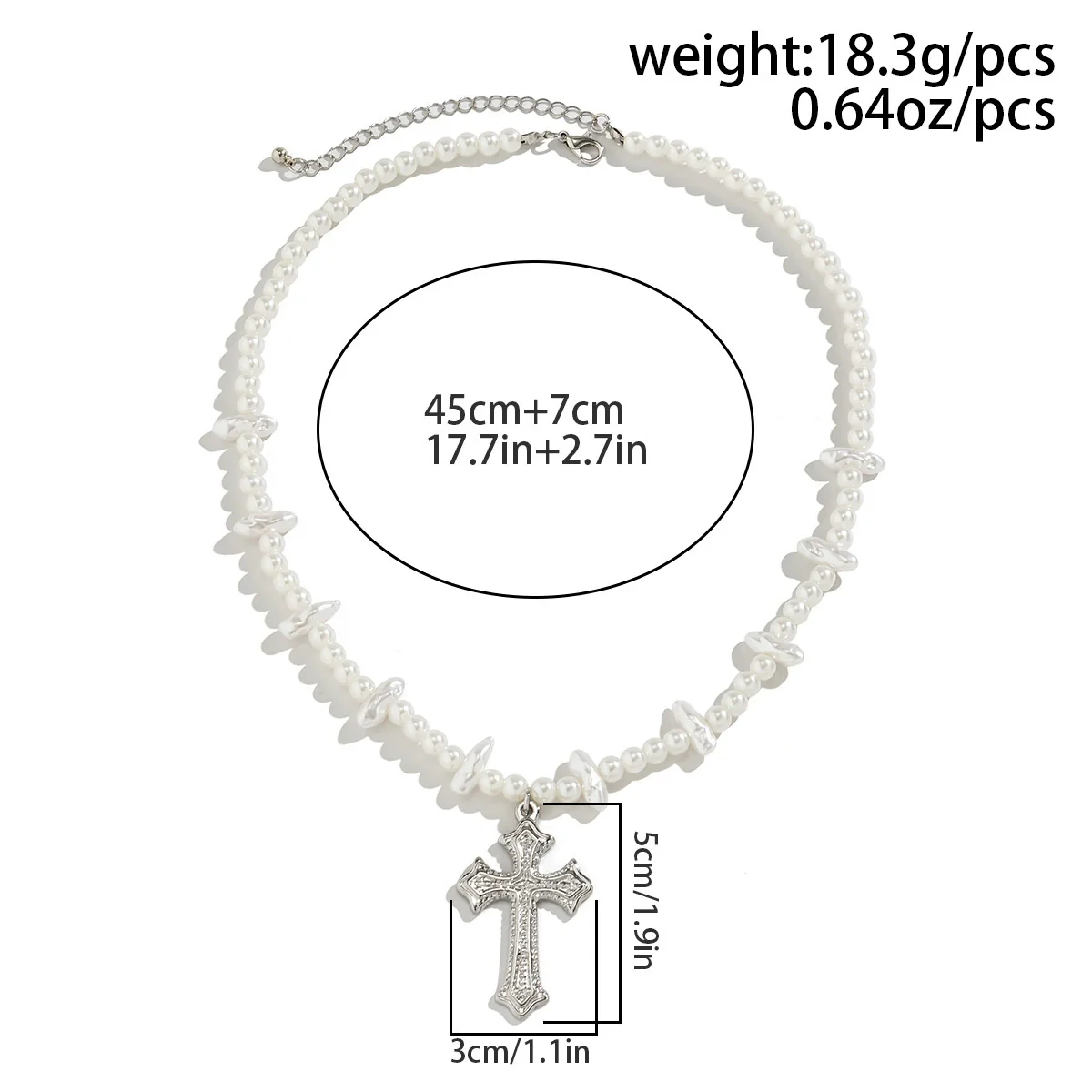 Men's Handmade Alloy Imitation Pearl Cross Geometric Hip Hop Necklace - Image 6