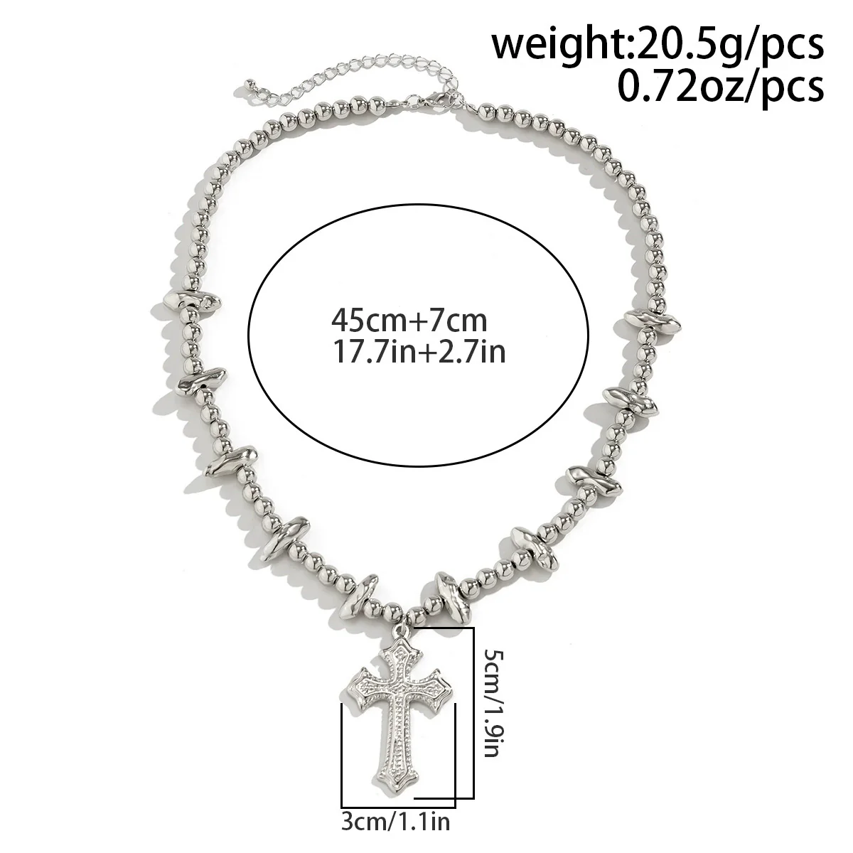 Men's Handmade Alloy Imitation Pearl Cross Geometric Hip Hop Necklace - Image 7