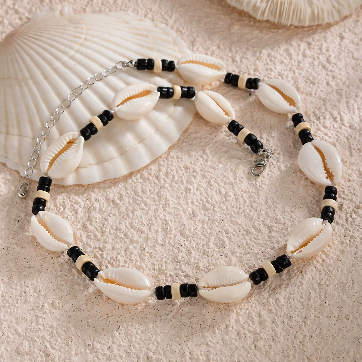 Men's Handmade Geometric Shell And Wood Bead Necklace - Image 4
