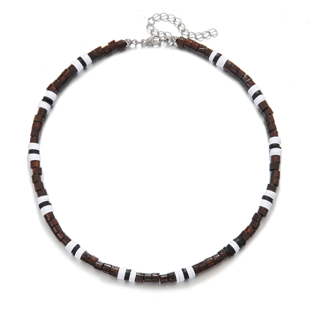 Men's Handmade Geometric Wood And Soft Pottery Alloy Pendant O Chain Necklace - Image 5
