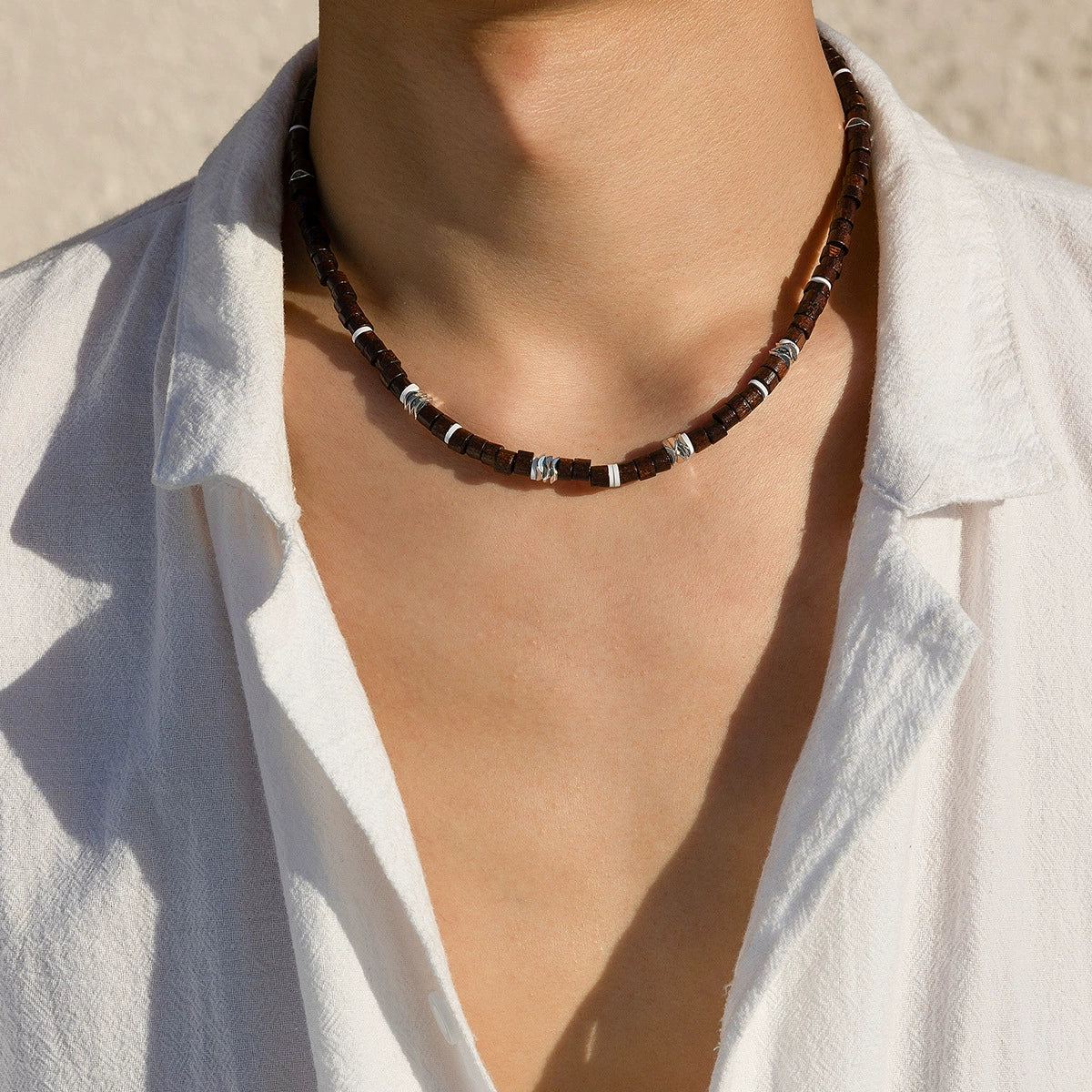 Men's Handmade Geometric Wooden Bead Necklace Hiphop Style