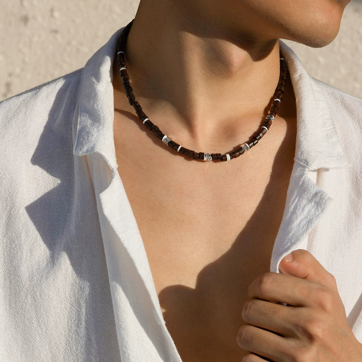 Men's Handmade Geometric Wooden Bead Necklace Hiphop Style - Image 2