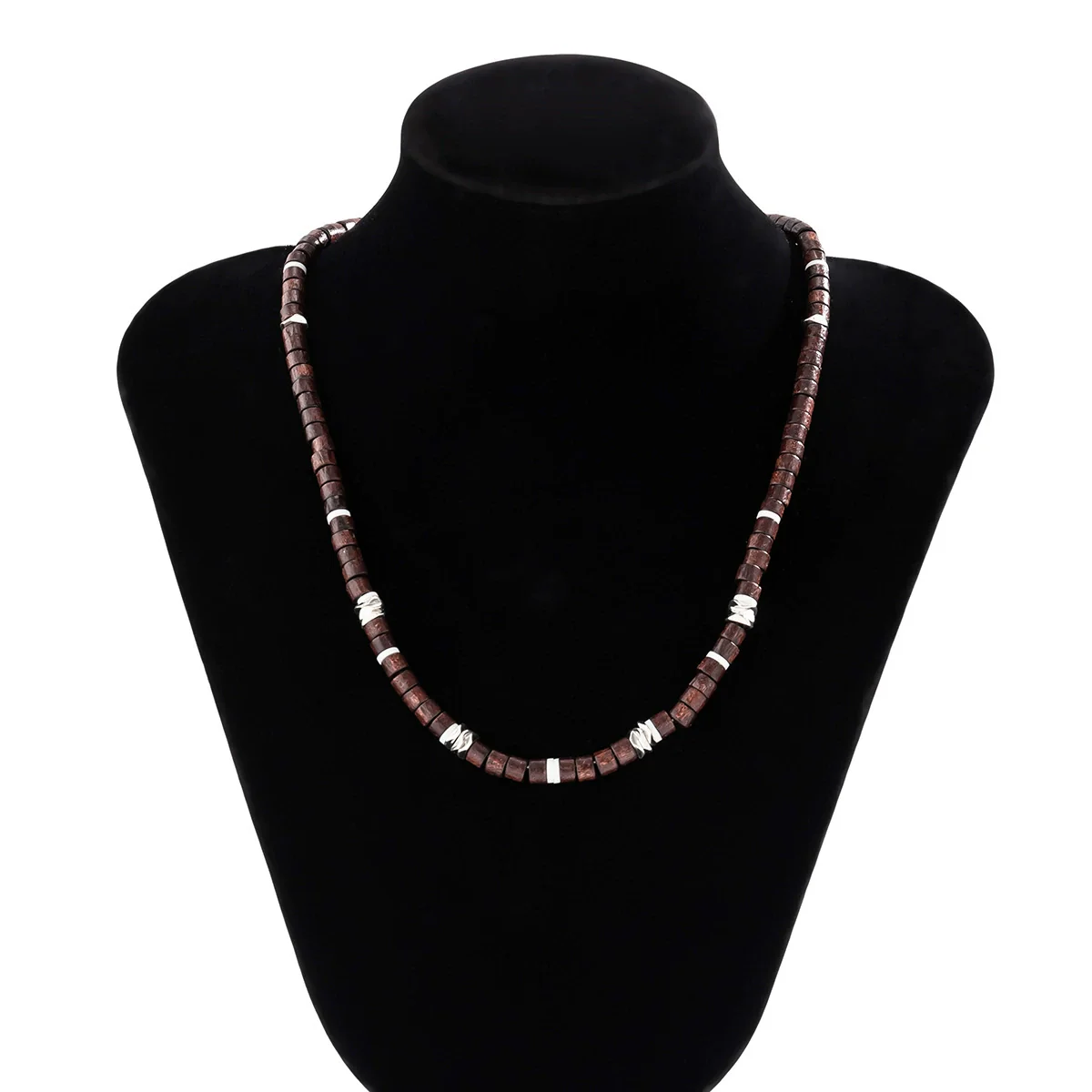 Men's Handmade Geometric Wooden Bead Necklace Hiphop Style - Image 6