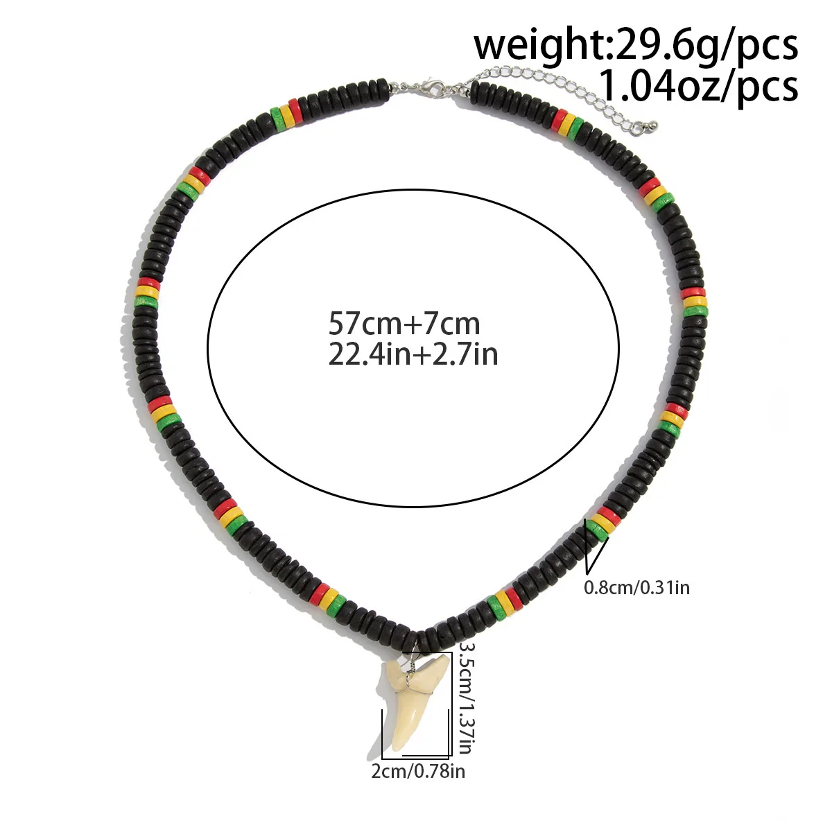 Men's Handmade Wooden Bead Necklace With Geometric Pattern And Shark Tooth Pendant For Summer Surfer Style - Image 7