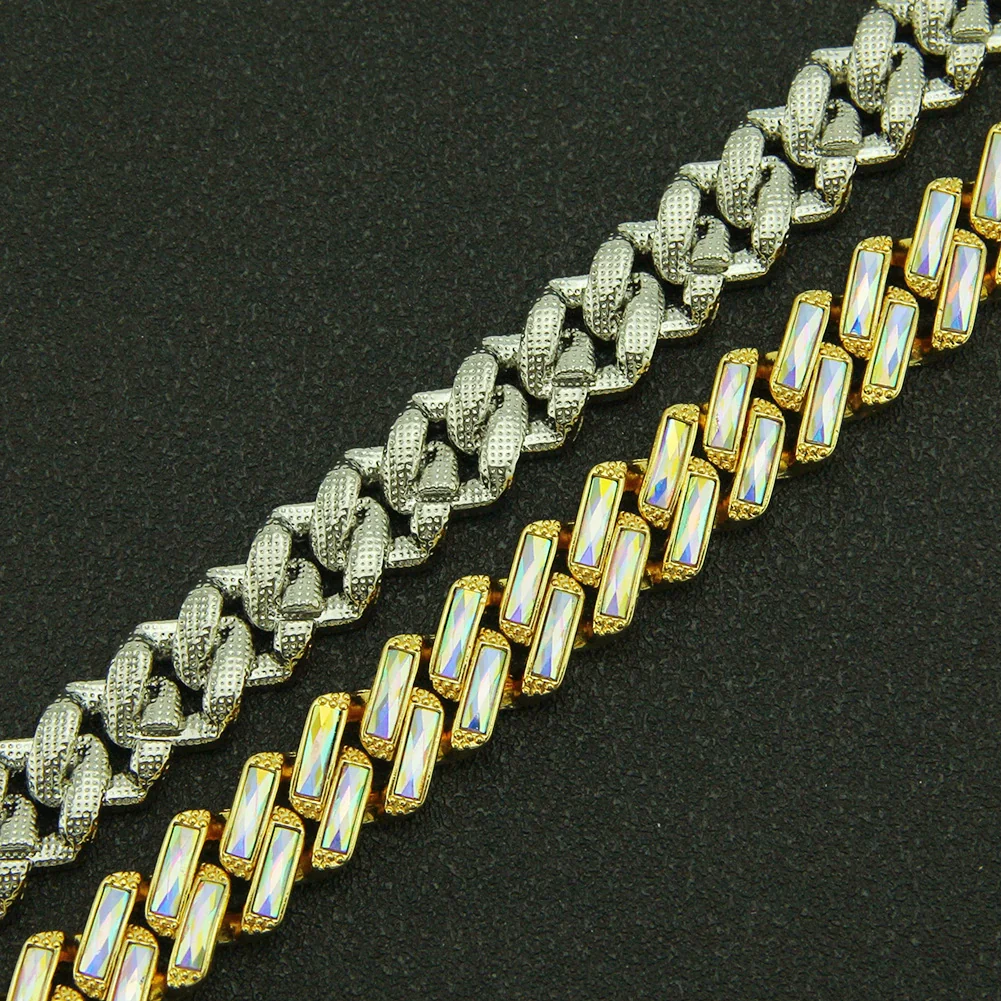 Men's Hip Hop Alloy Cuban Chain Necklace With Diamond And Geometric Square Design - Image 4