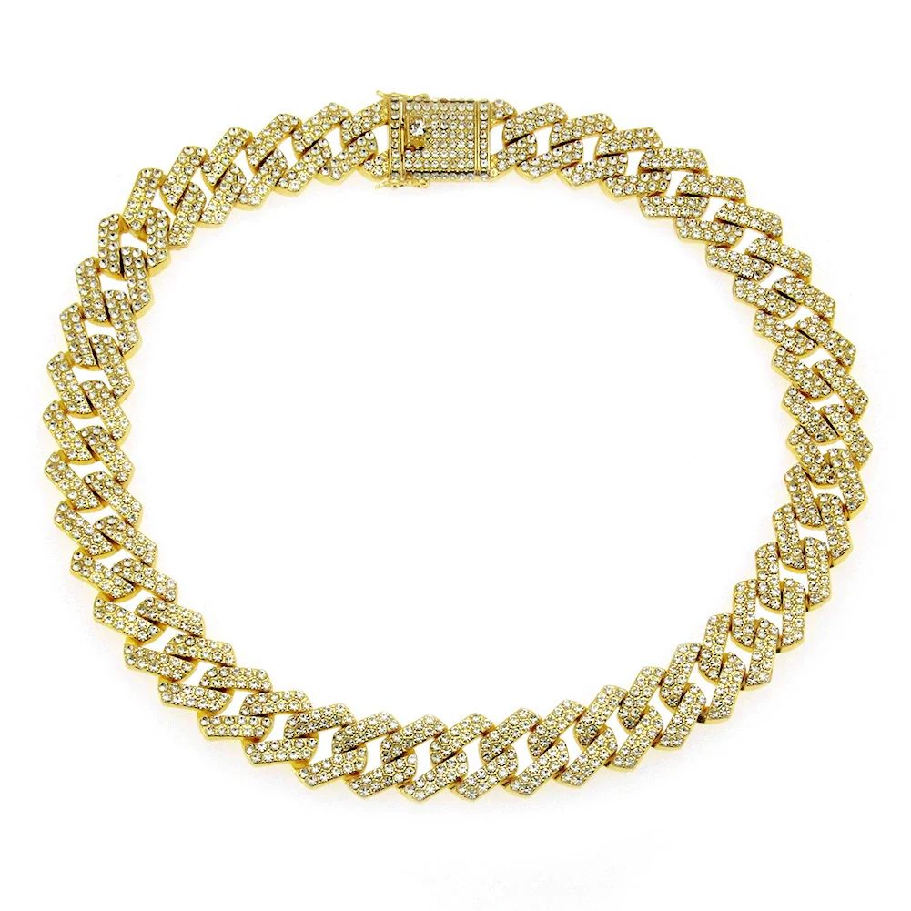 Men's Hip Hop Alloy Cuban Chain Necklace With Geometric Diamond Design