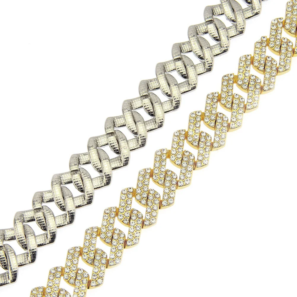 Men's Hip Hop Alloy Cuban Chain Necklace With Geometric Diamond Design - Image 5