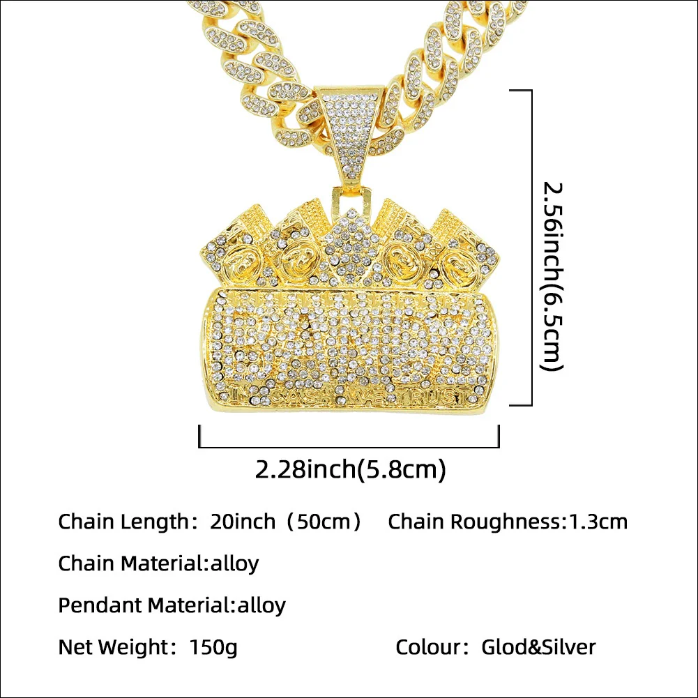 Men's Hip Hop Alloy Pendant Necklace With Geometric Pattern And Diamond Treatment On Cuban Chain - Image 2