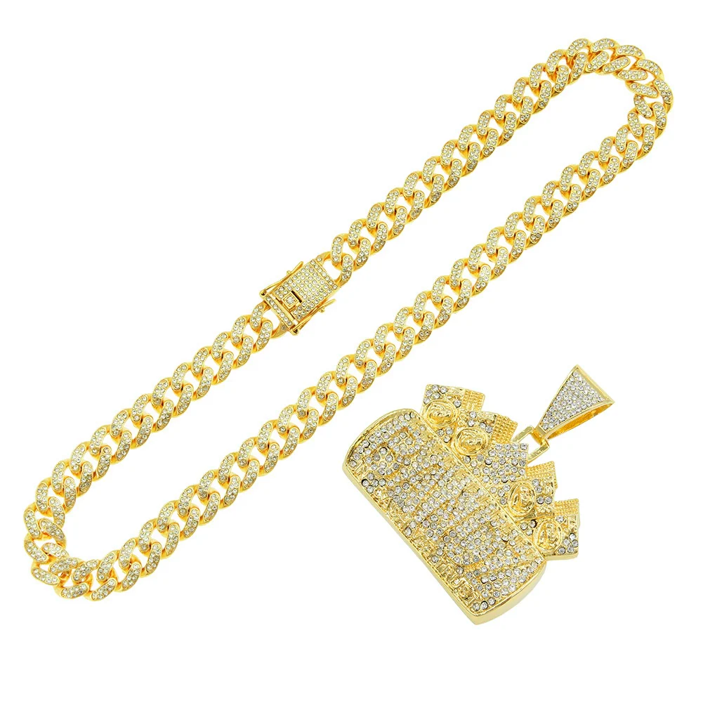 Men's Hip Hop Alloy Pendant Necklace With Geometric Pattern And Diamond Treatment On Cuban Chain - Image 5