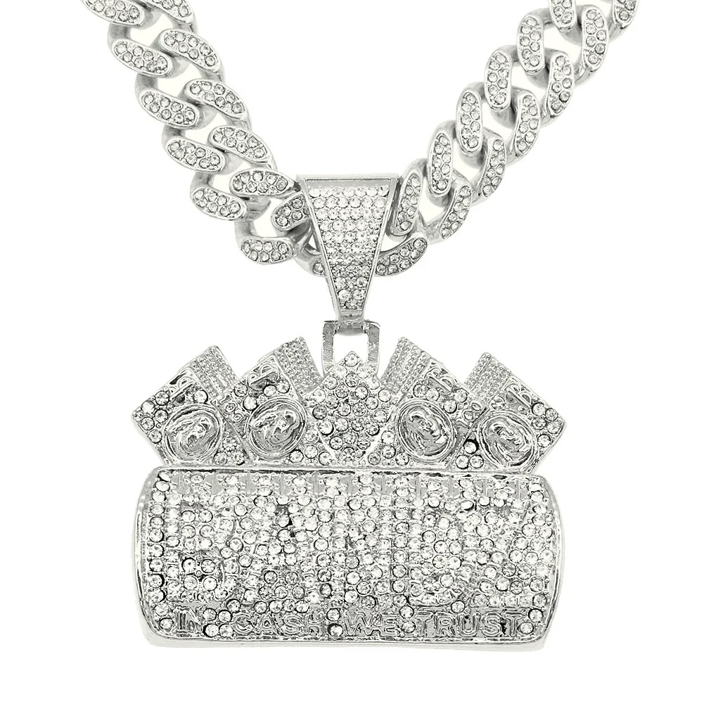 Men's Hip Hop Alloy Pendant Necklace With Geometric Pattern And Diamond Treatment On Cuban Chain - Image 6