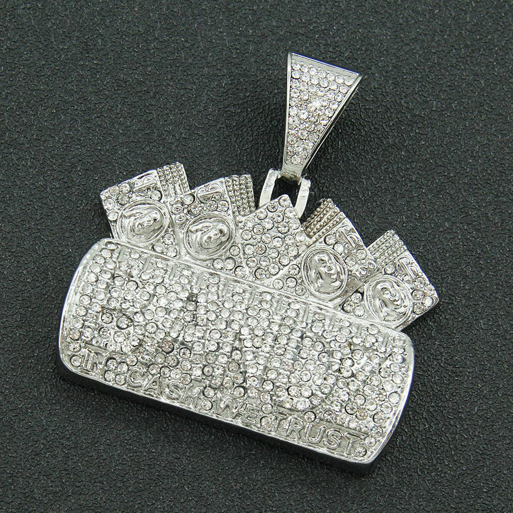 Men's Hip Hop Alloy Pendant Necklace With Geometric Pattern And Diamond Treatment On Cuban Chain - Image 8