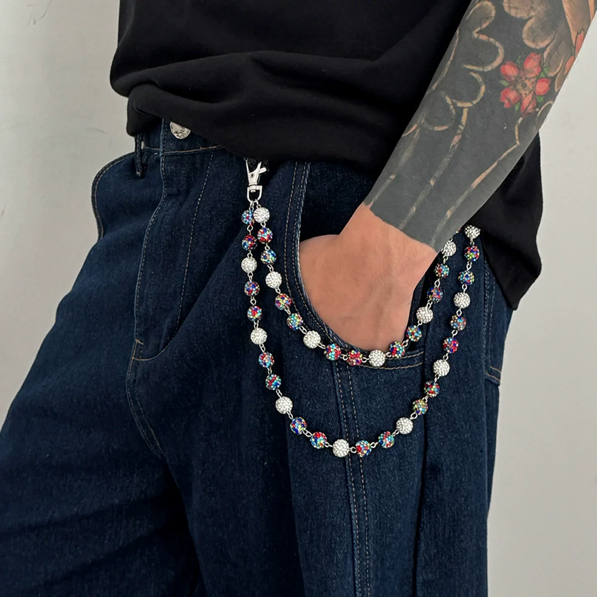 Men's Hip Hop Metal Ball And Cross Waist Chain - Image 3