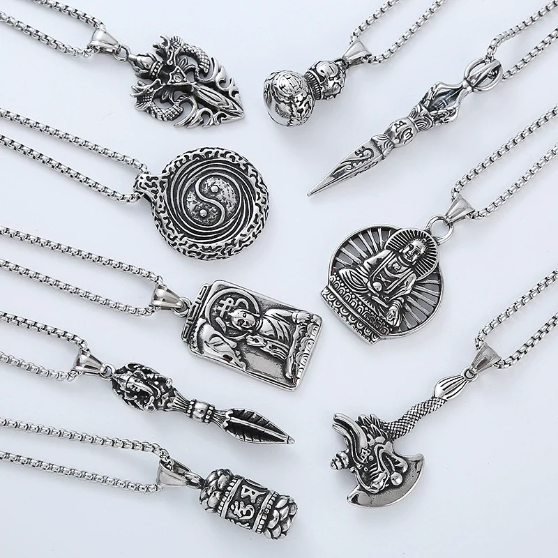 Men's Hip Hop Pendant Necklace Jewelry Stainless Steel Geometric Polished Retro Punk Fashion - Image 5