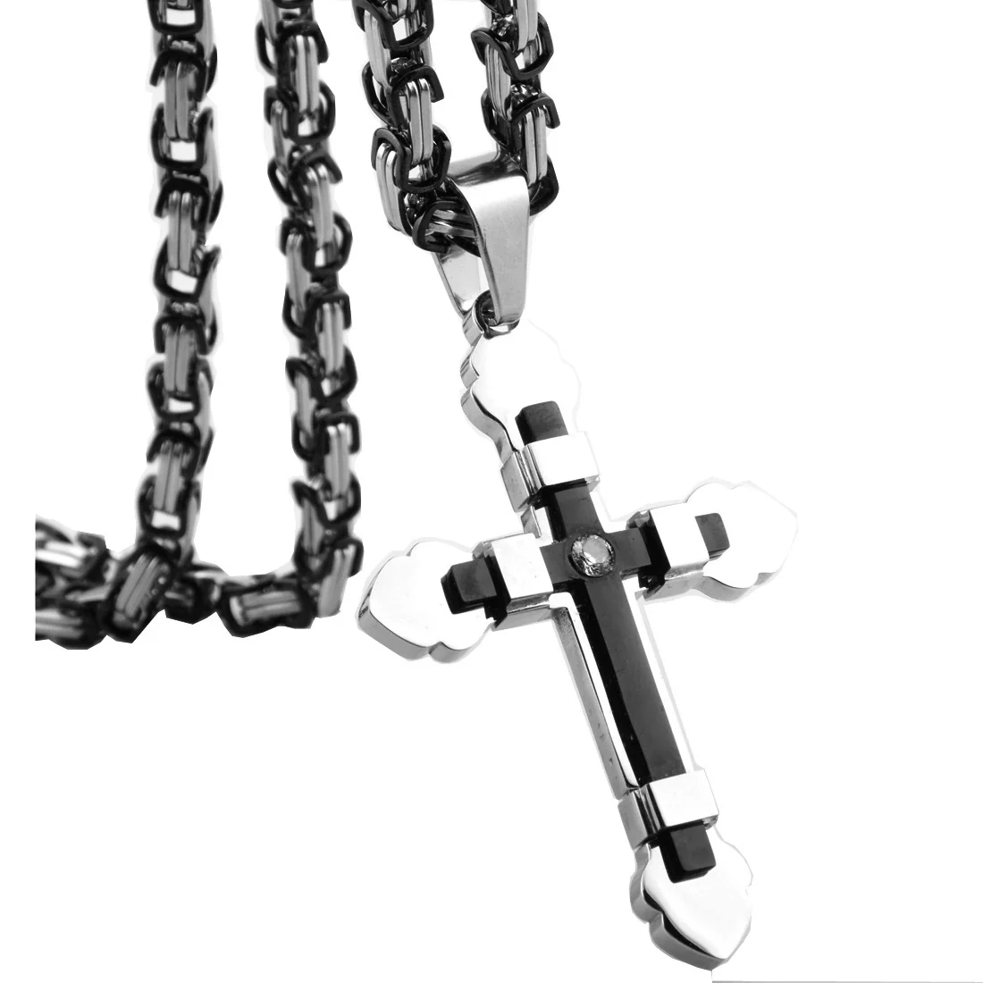 Men's Hip Hop Stainless Steel Cross Pendant Necklace
