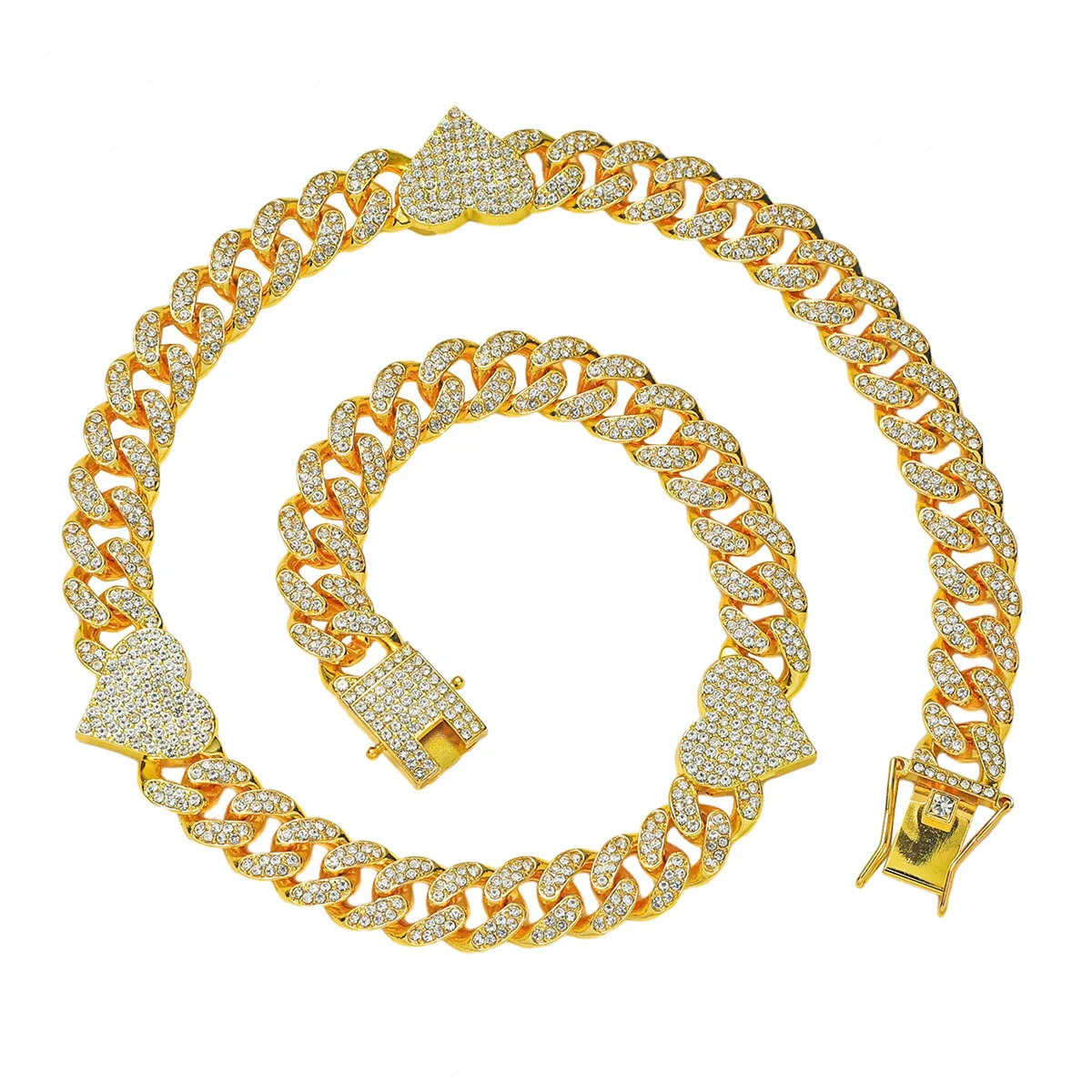 Men's Hip Hop Style Alloy Cuban Chain With Diamond And Peach Heart Design Necklace - Image 5