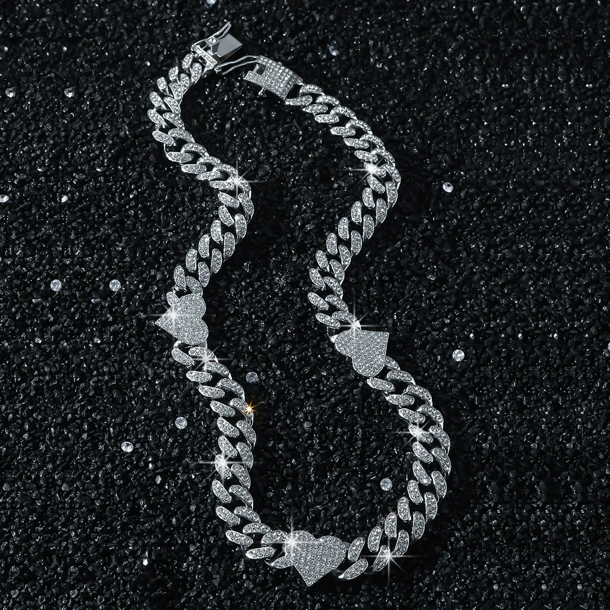 Men's Hip Hop Style Alloy Cuban Chain With Diamond And Peach Heart Design Necklace - Image 7
