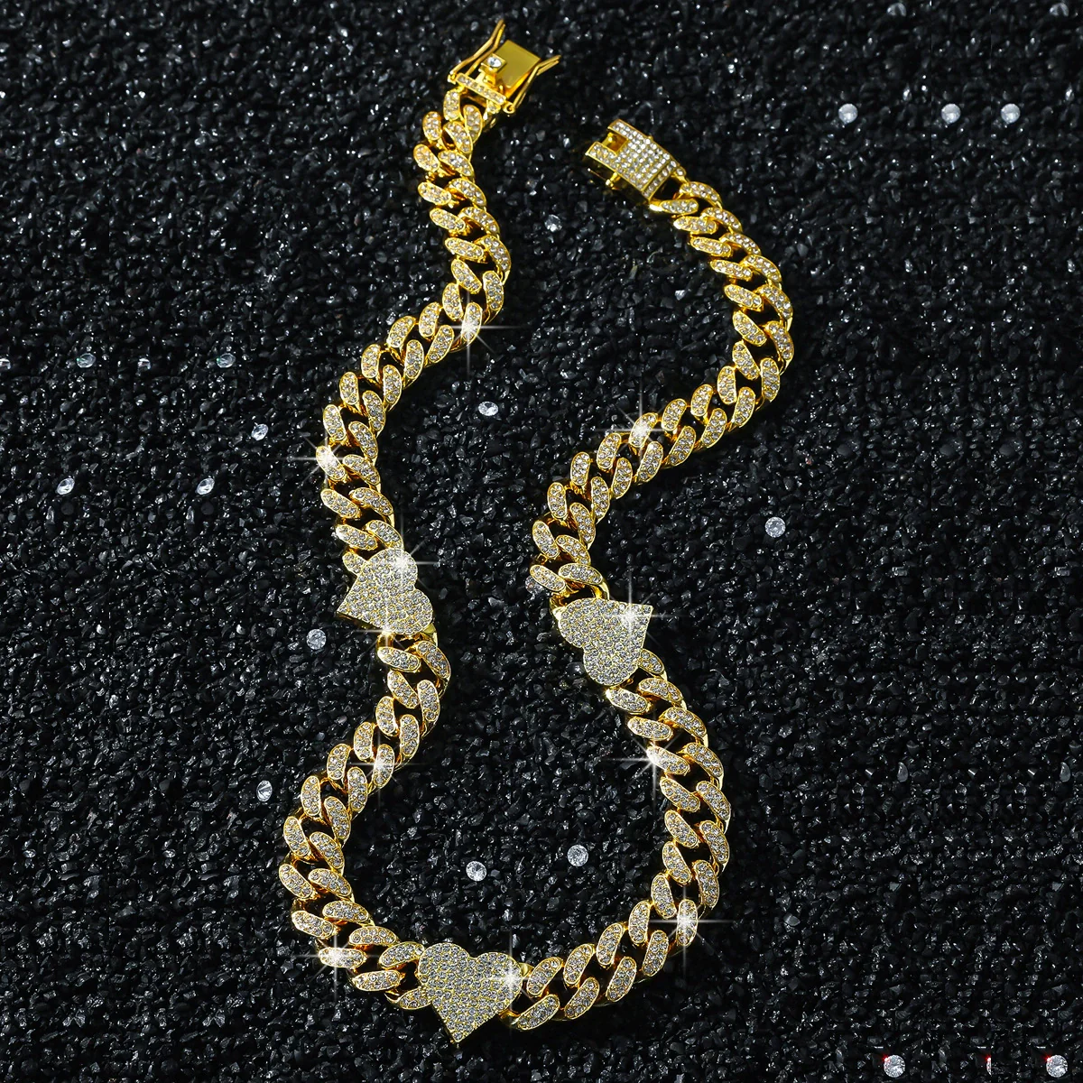 Men's Hip Hop Style Alloy Cuban Chain With Diamond And Peach Heart Design Necklace - Image 8
