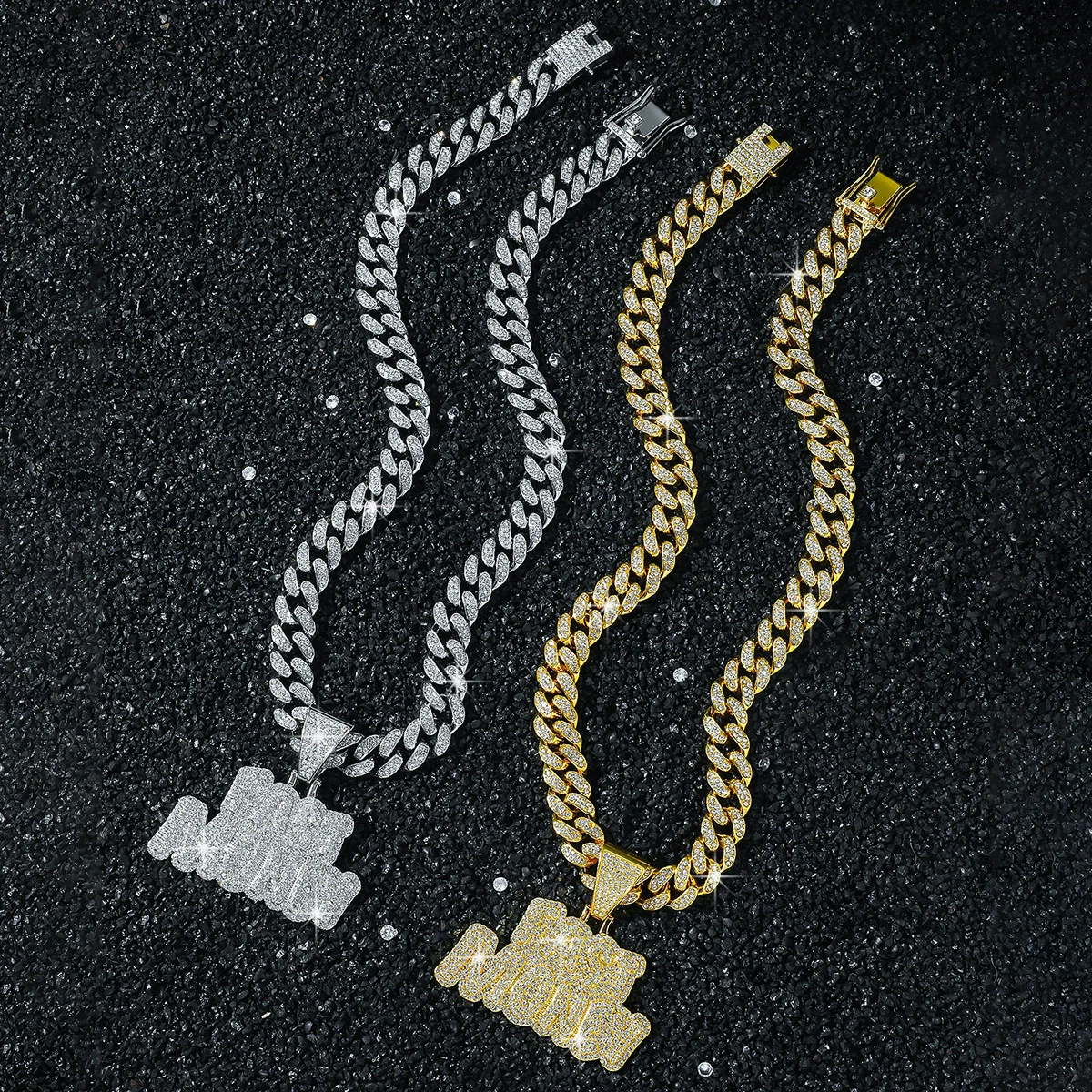 Men's Hip Hop Style Alloy Pendant Necklace With Letters Numbers Text And Electroplating Cuban Chain - Image 2