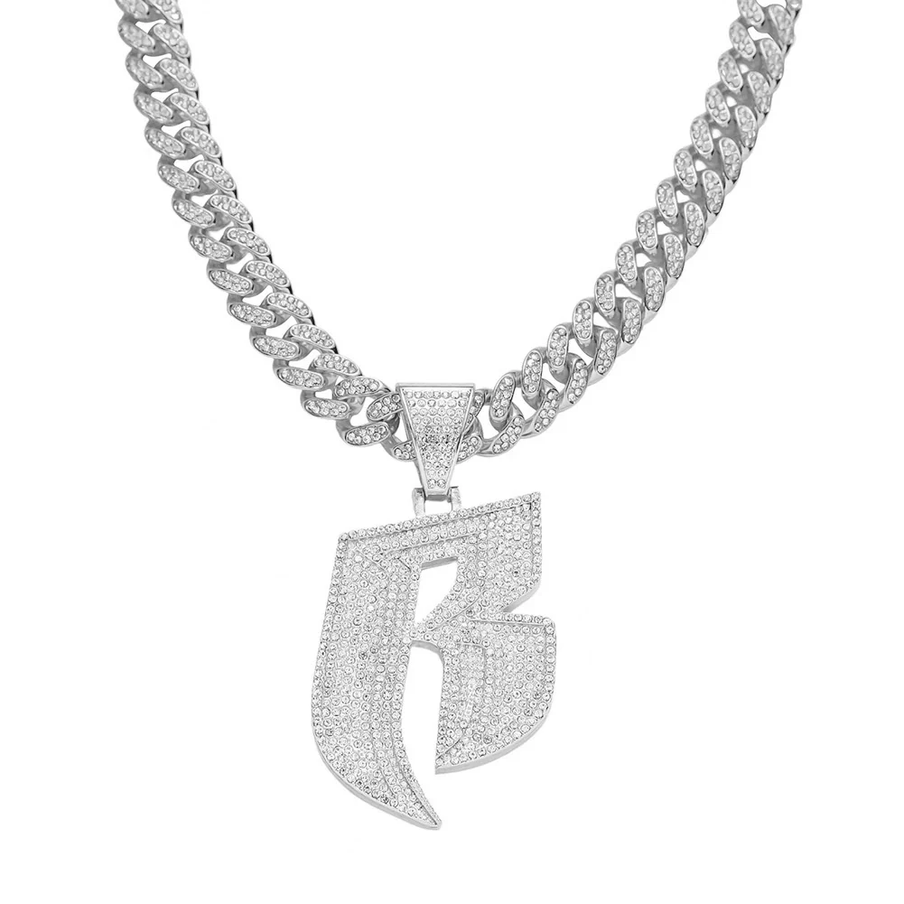 Men's Hip Hop Style Alloy Pendant Necklace With Rhinestone And Letter B Design Cuban Chain Accessories - Image 7