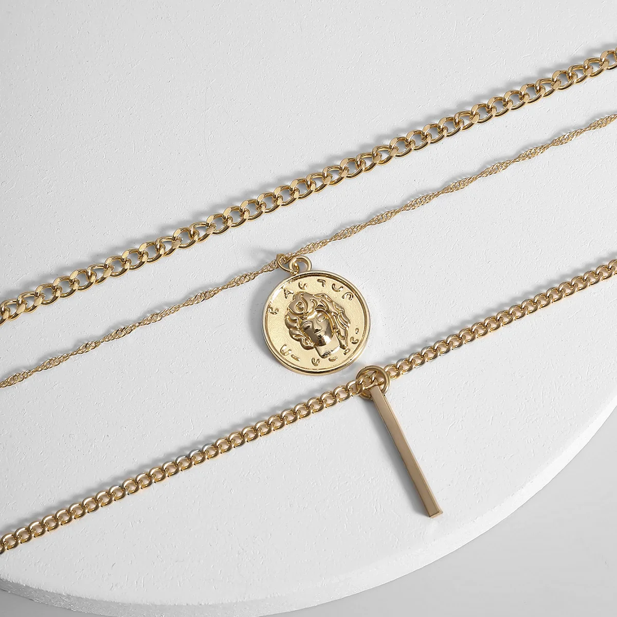 Men's Hiphop Alloy Iron Necklace With Geometric Design And Bamboo Chain - Image 4