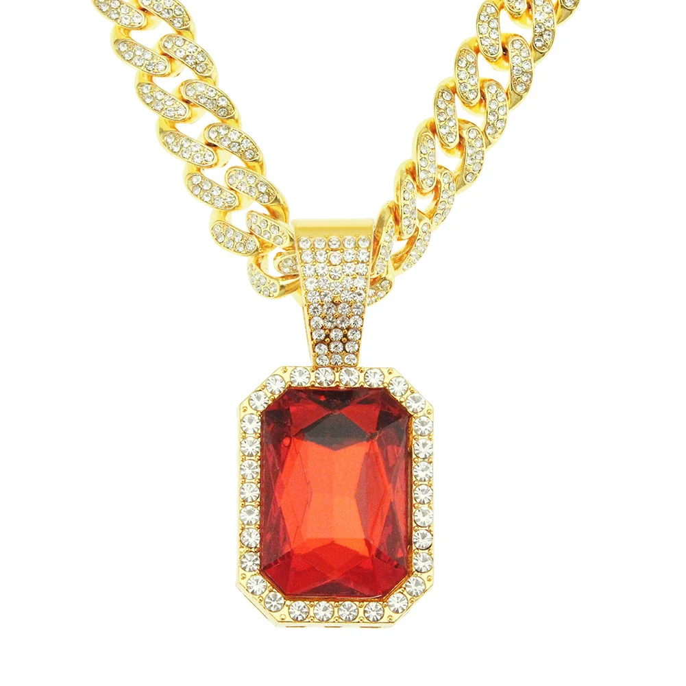 Men's Hiphop Alloy Pendant Jewelry With Geometric Design And Diamond Treatment On Cuban Chain