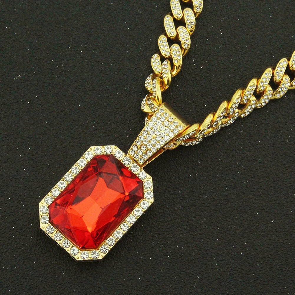 Men's Hiphop Alloy Pendant Jewelry With Geometric Design And Diamond Treatment On Cuban Chain - Image 3