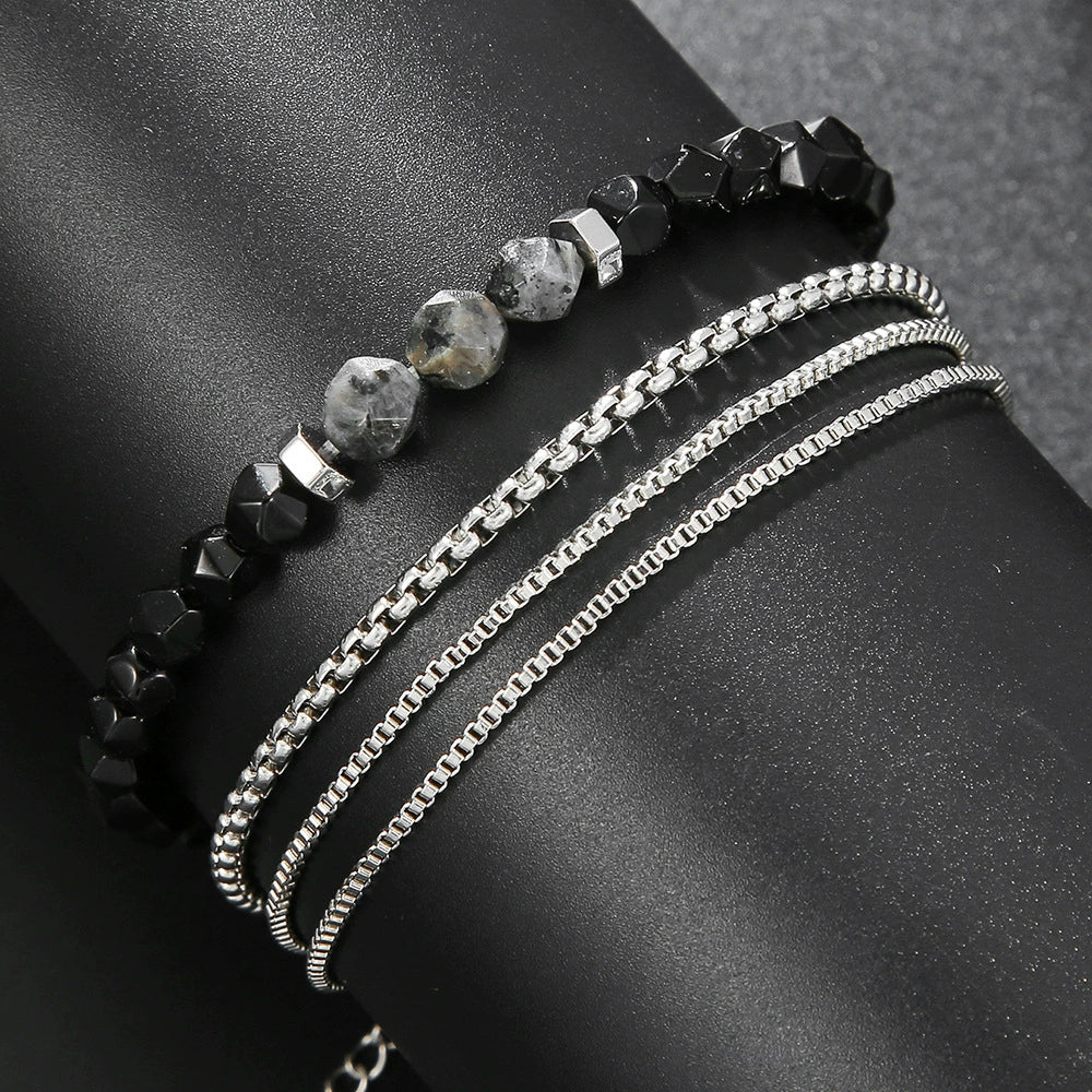 Men's Hiphop Black Gold Chain Geometric Handmade Stretch Bracelet - Image 2