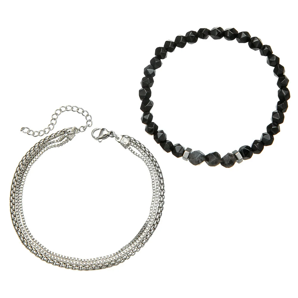 Men's Hiphop Black Gold Chain Geometric Handmade Stretch Bracelet - Image 5