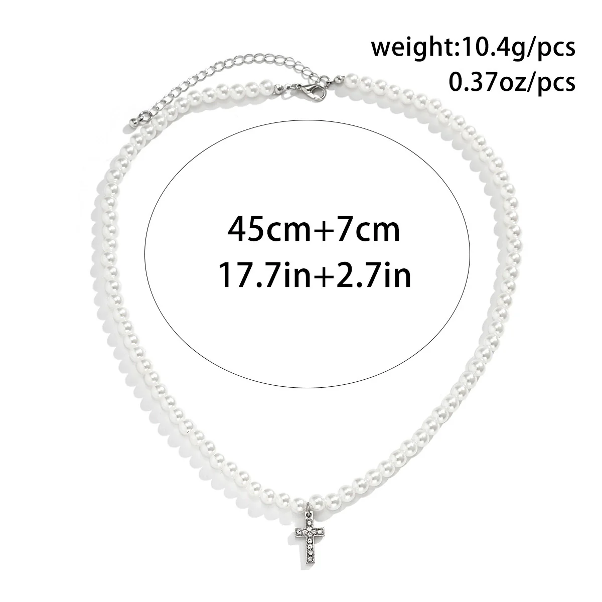 Men's Hiphop Handmade Alloy Pendant Imitation Pearl Ushape Cross Necklace - Image 6