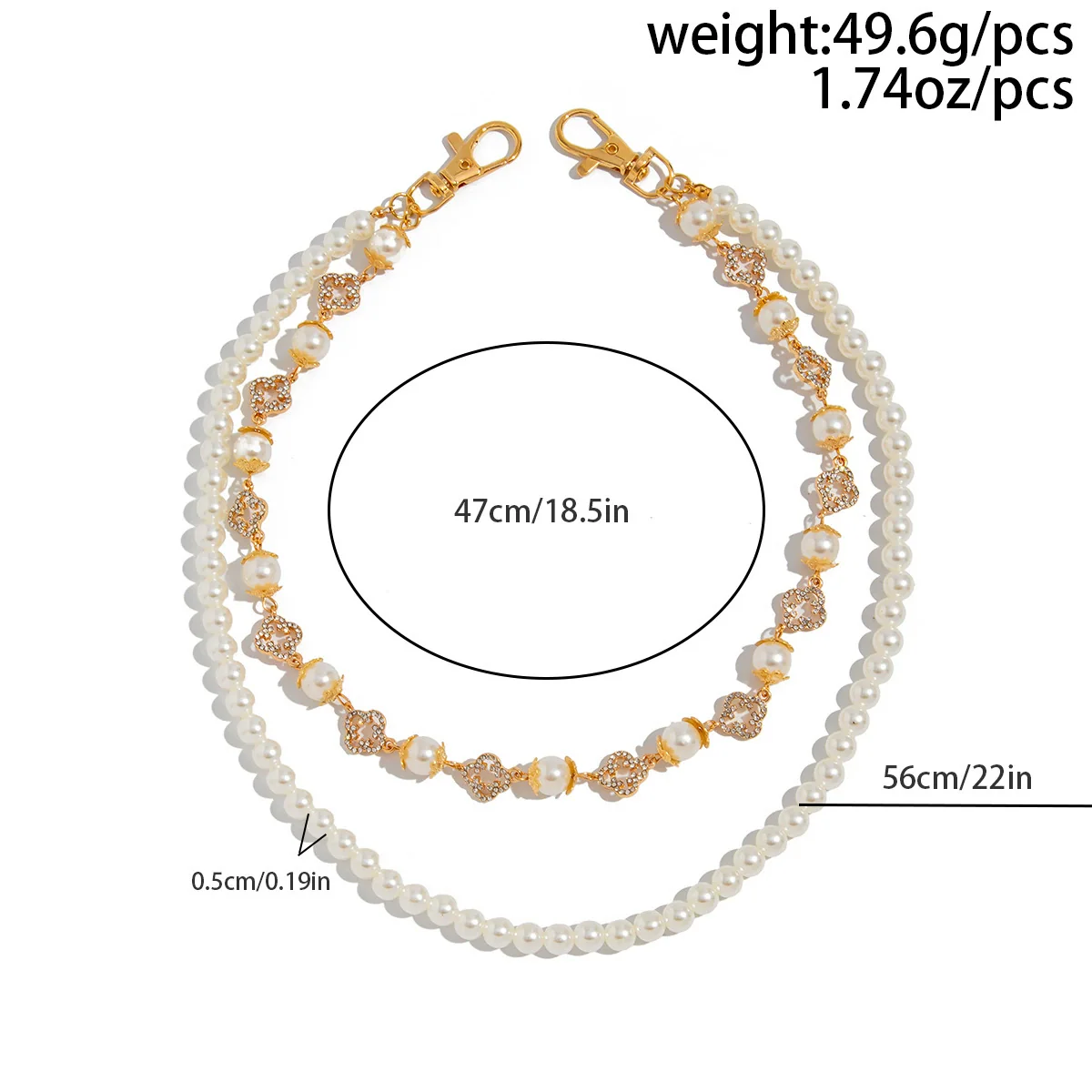Men's Hiphop Metal Imitation Pearl Small Flower Diamondencrusted Pants Chain Pendant Jewelry - Image 6
