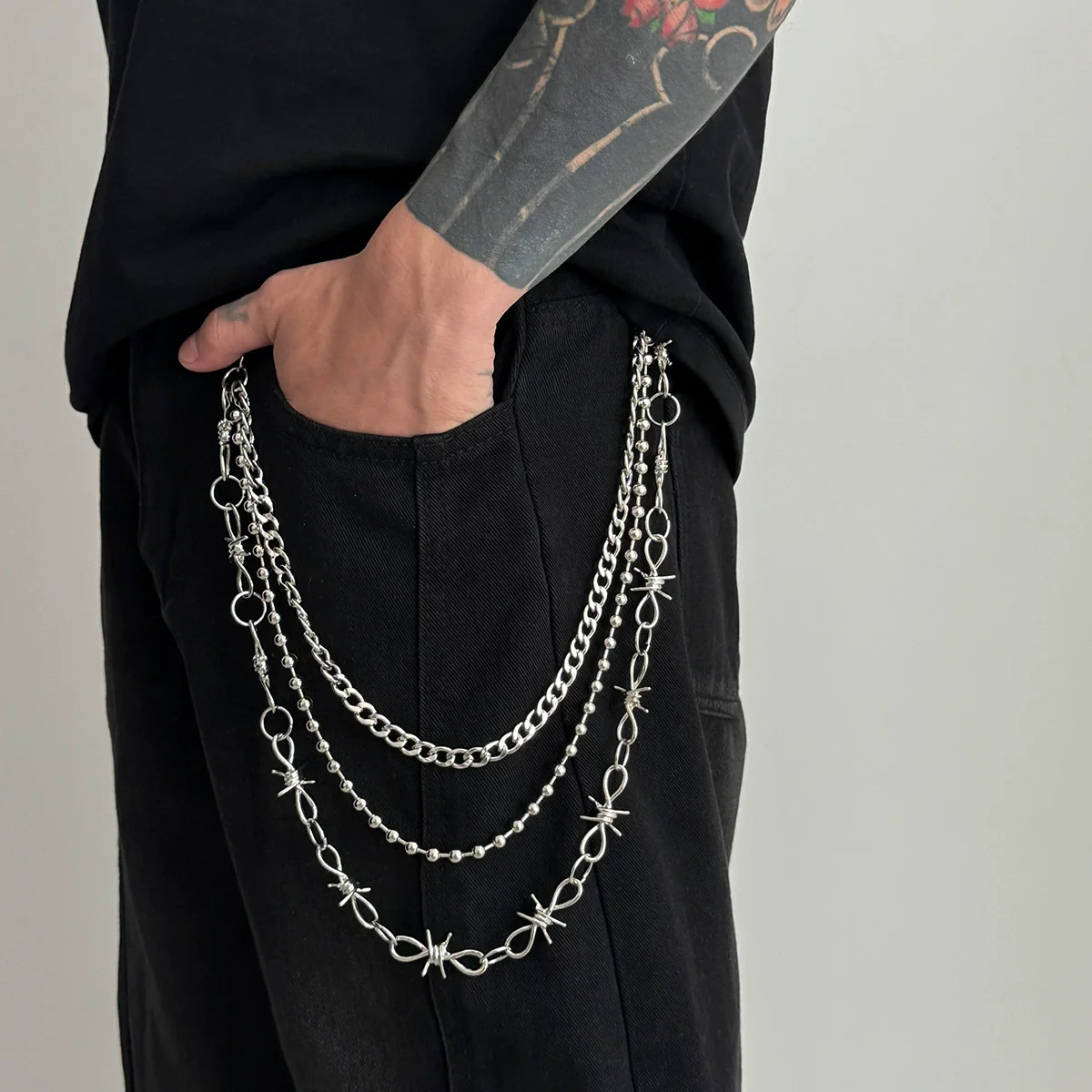 Men's Hiphop Metal Pants Chain With Cross Design - Image 3