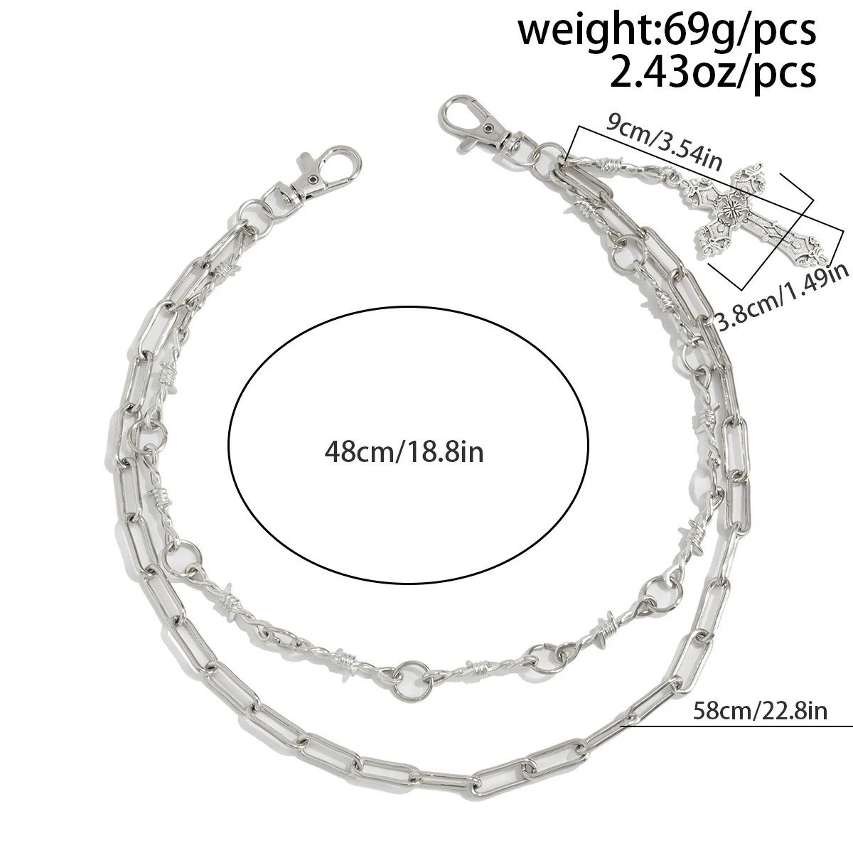 Men's Hiphop Metal Pants Chain With Cross Design - Image 6