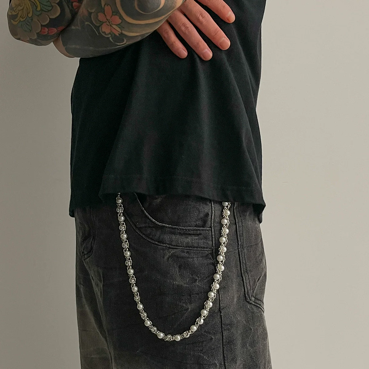 Men's Hiphop Metal Pants Chain With Pearlwrapped Design - Image 3
