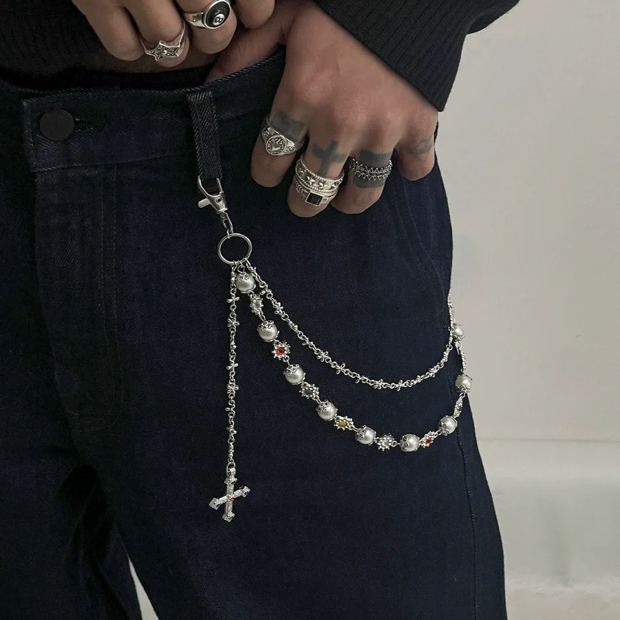 Men's Hiphop Metal Pearl Floret Pants Chain Waist Chain Accessories - Image 9