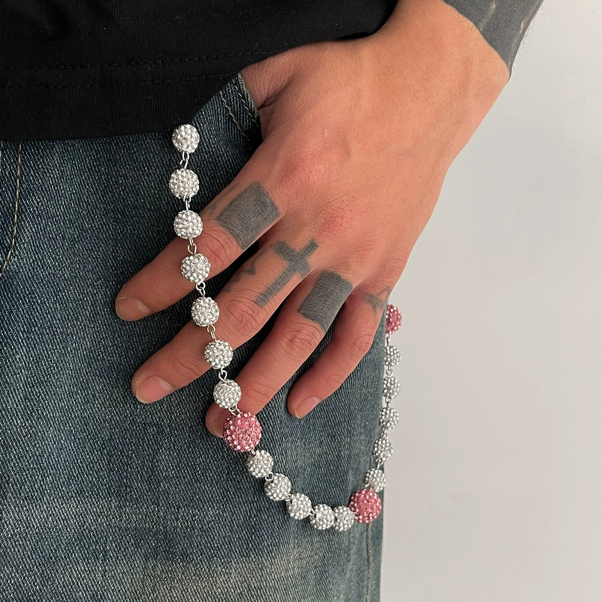 Men's Hiphop Niche Jeans Accessory Pendant Metal Purely Handmade Geometric Soft Clay Rhinestone Round Ball