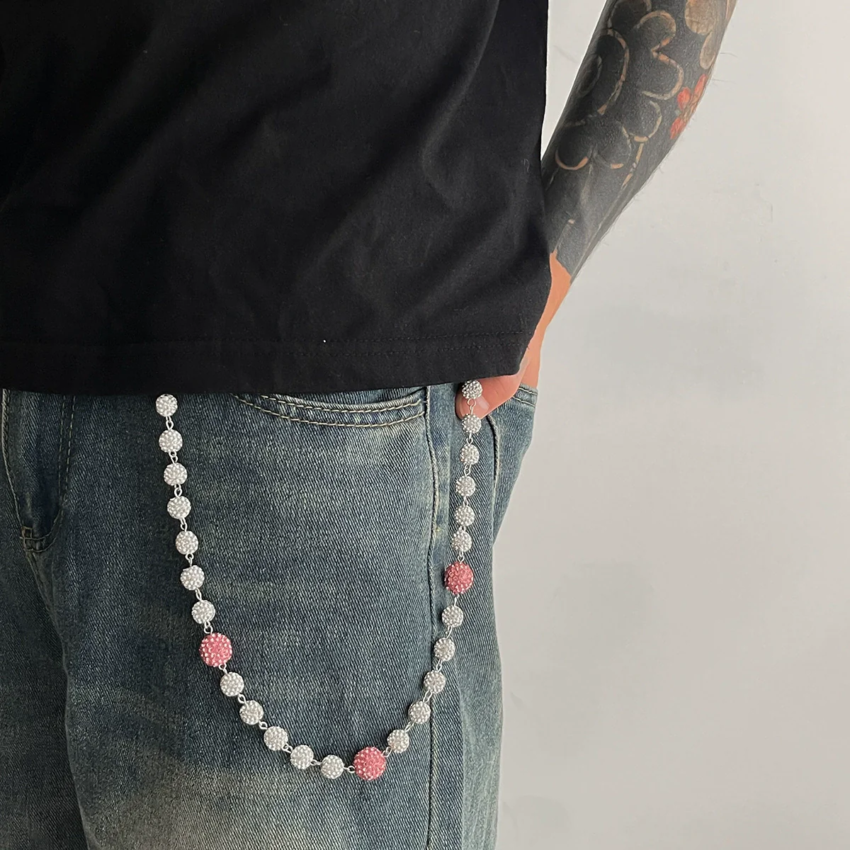 Men's Hiphop Niche Jeans Accessory Pendant Metal Purely Handmade Geometric Soft Clay Rhinestone Round Ball - Image 3