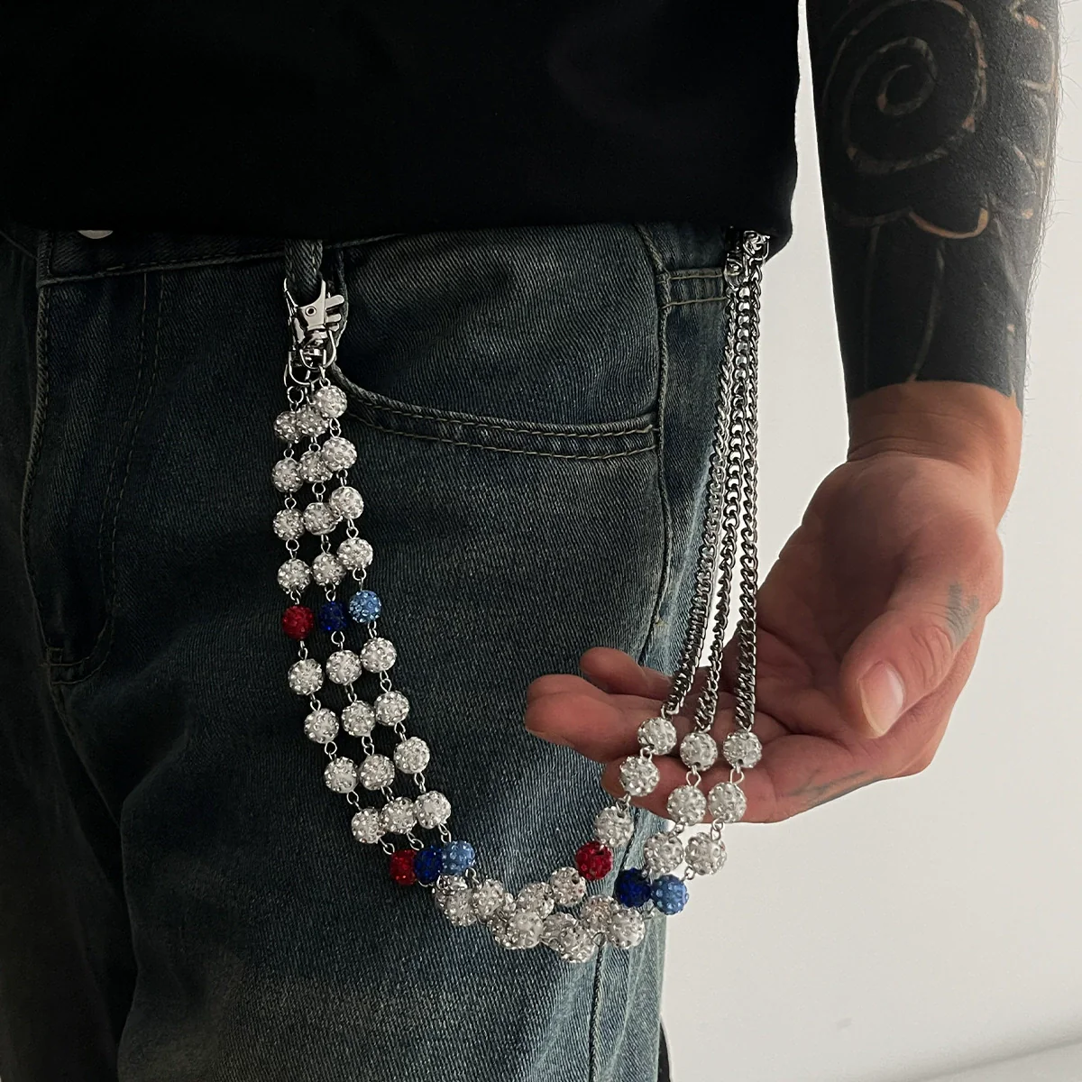 Men's Hiphop Plastic Ball Stitching Waist Chain For Jeans