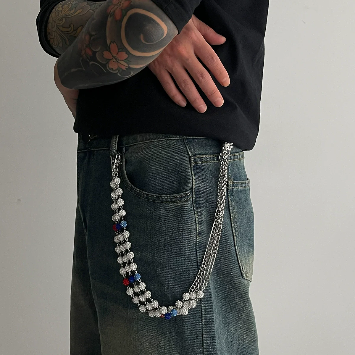 Men's Hiphop Plastic Ball Stitching Waist Chain For Jeans - Image 3