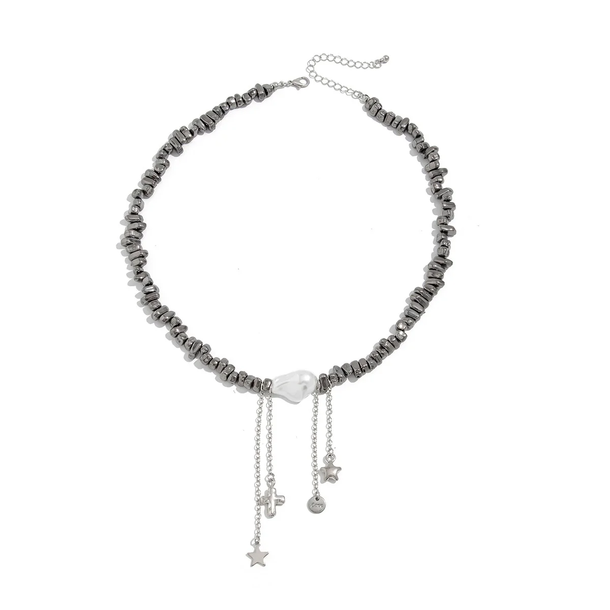 Men's Hiphop Specialshaped Imitation Pearl Geometric Fivepointed Star Tassel Clavicle Chain Handmade Alloy Jewelry - Image 5