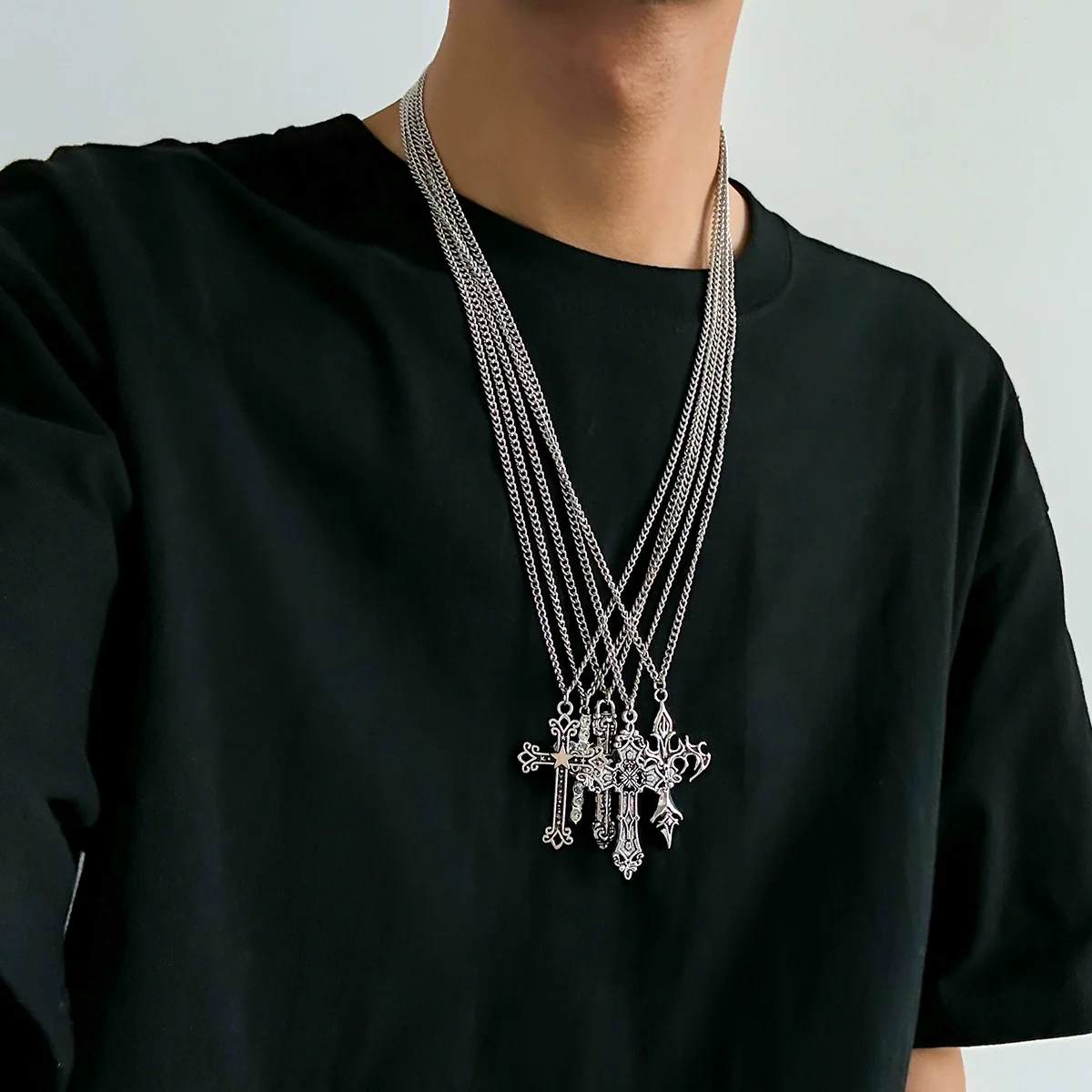 Men's Hiphop Street Style Geometric Alloy Handmade Cross Pendant Necklace - Image 3