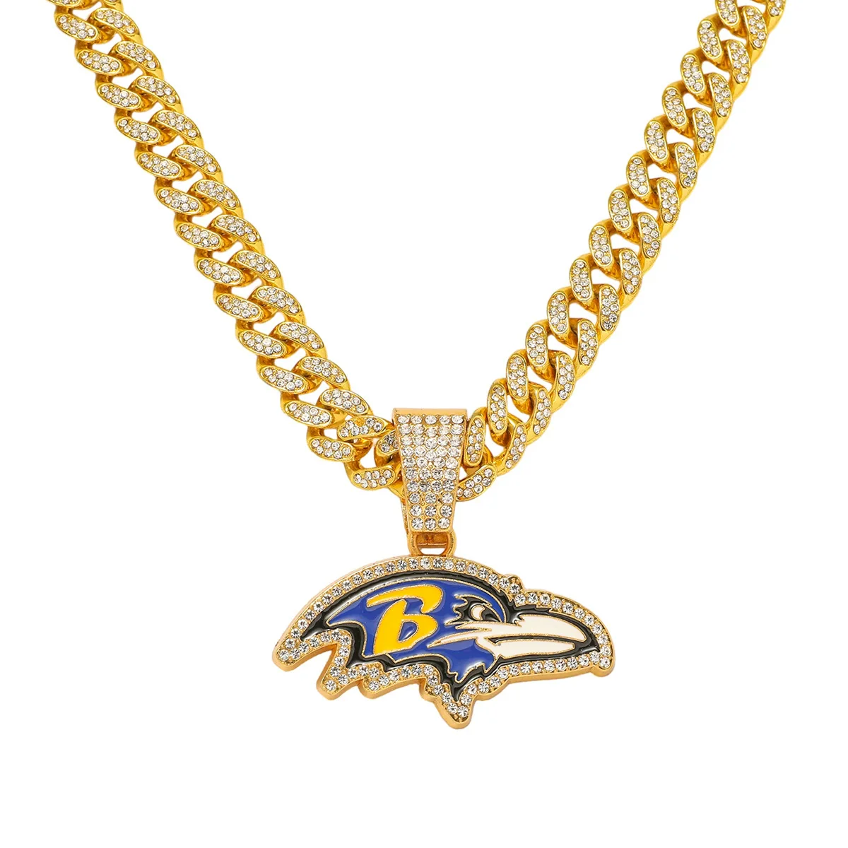 Men's Hiphop Style Eagle Head Football Team Logo Pendant Necklace With Cuban Chain And Zinc Alloy Pendant Electroplated