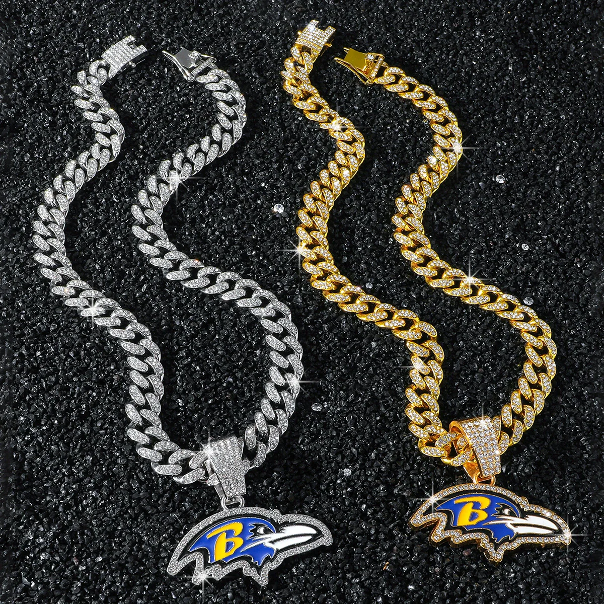 Men's Hiphop Style Eagle Head Football Team Logo Pendant Necklace With Cuban Chain And Zinc Alloy Pendant Electroplated - Image 2