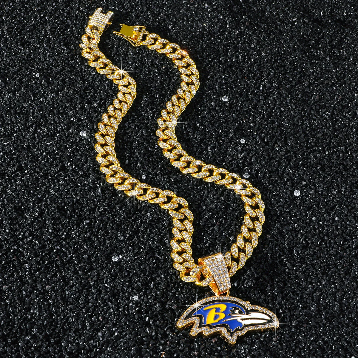 Men's Hiphop Style Eagle Head Football Team Logo Pendant Necklace With Cuban Chain And Zinc Alloy Pendant Electroplated - Image 6