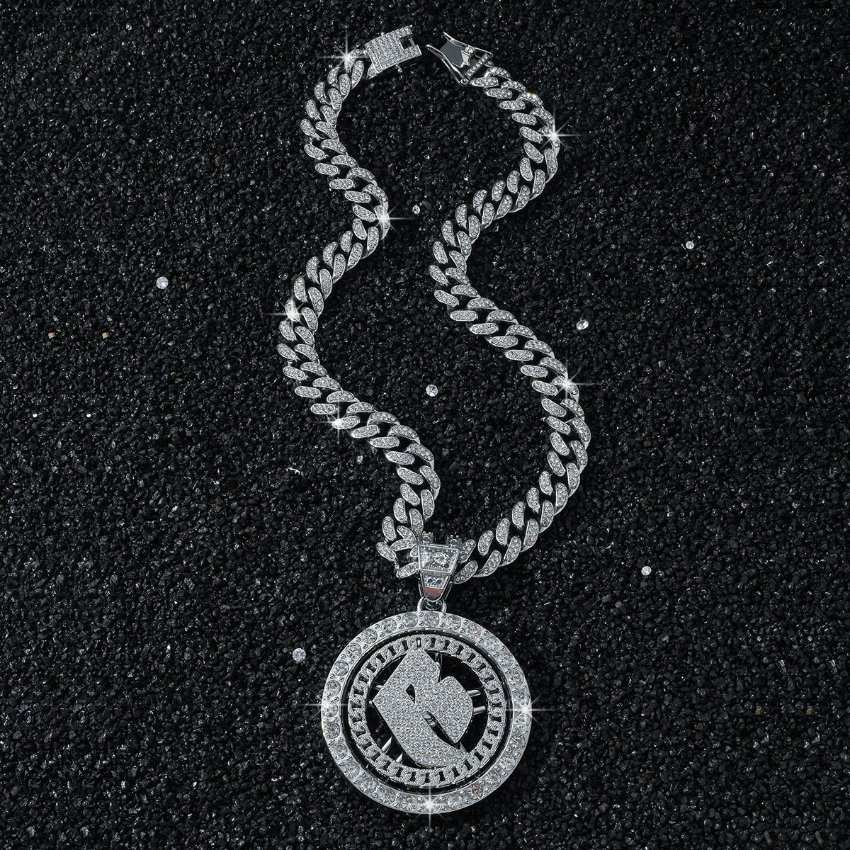 Men's Hiphop Style Rotating Letter Pendant Necklace Cuban Chain Zinc Alloy Electroplating - Image 3