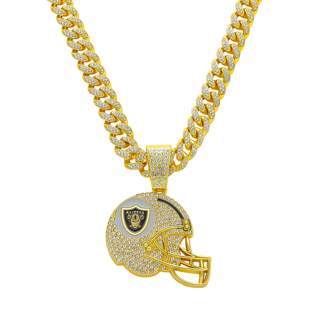 Men's Hiphop Style Zinc Alloy Cuban Chain With Football Team Logo Pendant Necklace Electroplated - Image 5