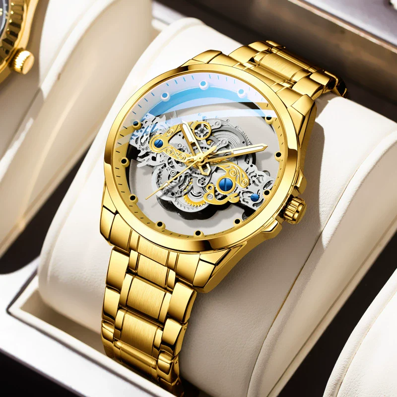 Men's Hollow Transparent Automatic Watch Alloy Stainless Steel Round Waterproof Luminous Leisure Style - Image 10