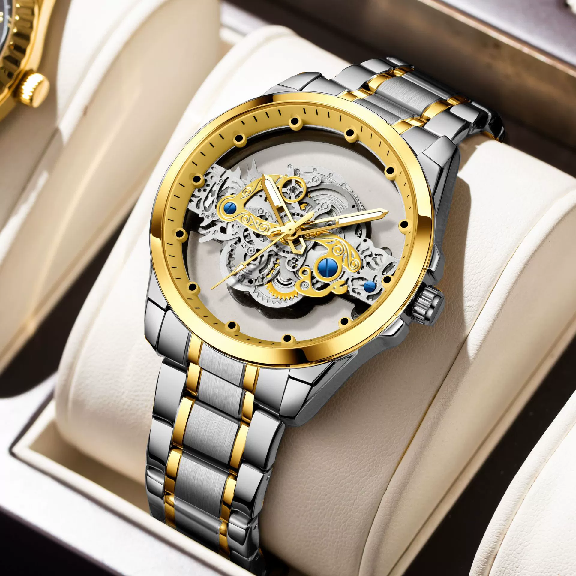 Men's Hollow Transparent Automatic Watch Alloy Stainless Steel Round Waterproof Luminous Leisure Style - Image 11